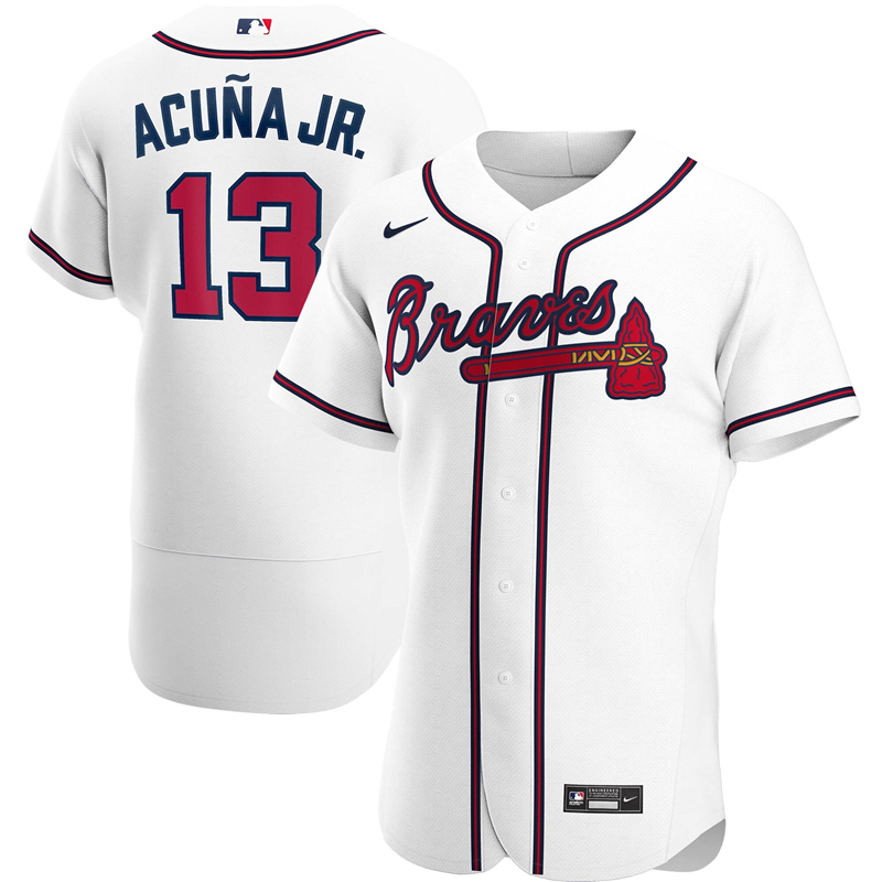 2020 MLB Men Atlanta Braves 13 Ronald Acuna Jr. Nike White Home 2020 Authentic Player Jersey 1